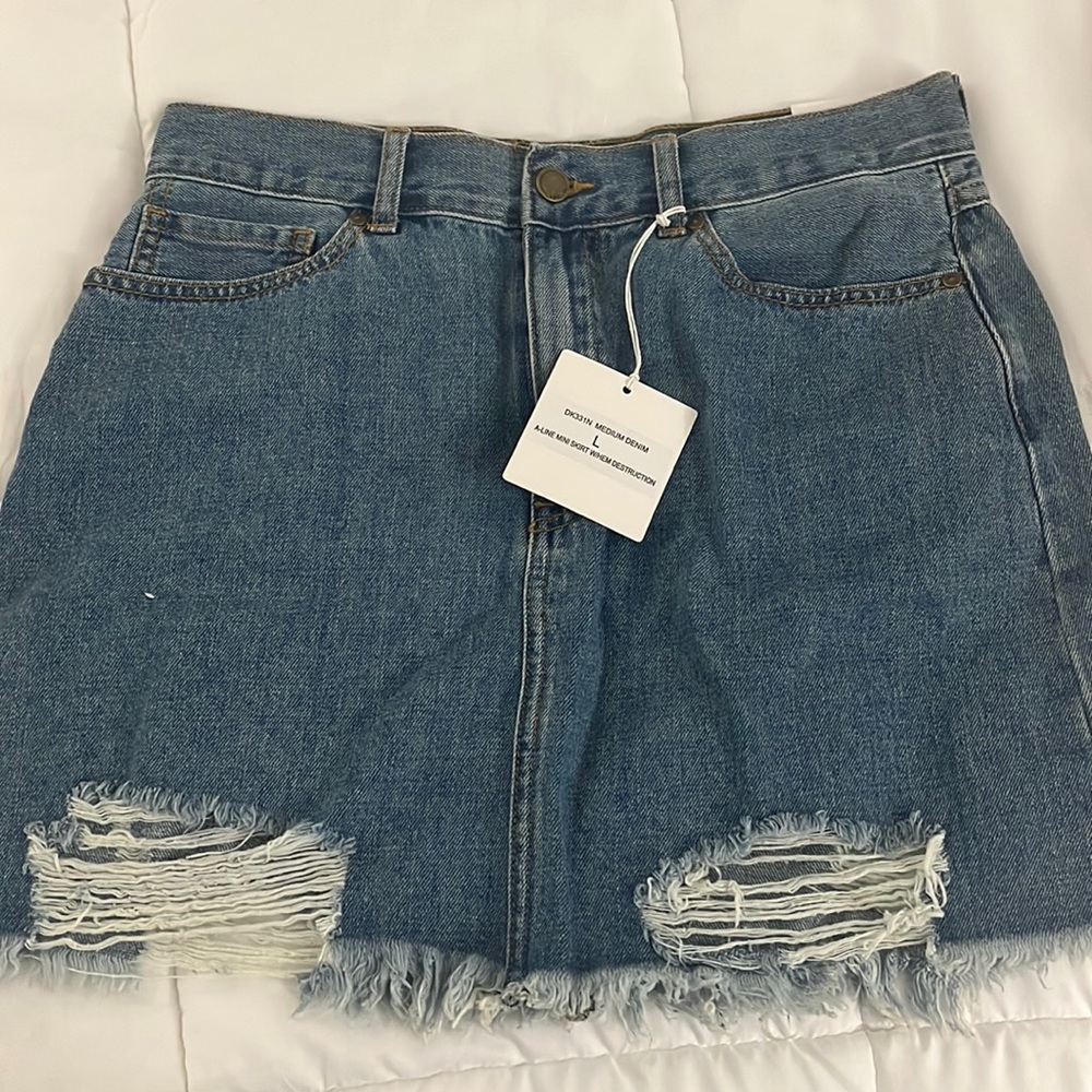 Just black denim a line mini skirt
